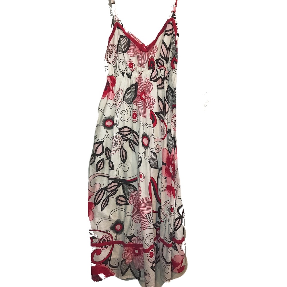 Short pink floral dress.